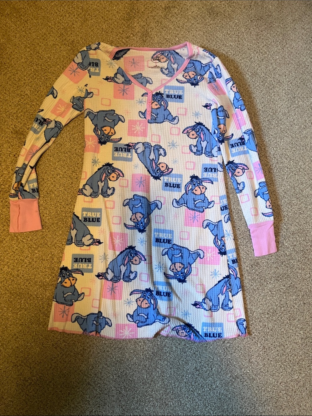 Women’s Disney Eeyore Long-Sleeve short Nightgown - Pink and Blue